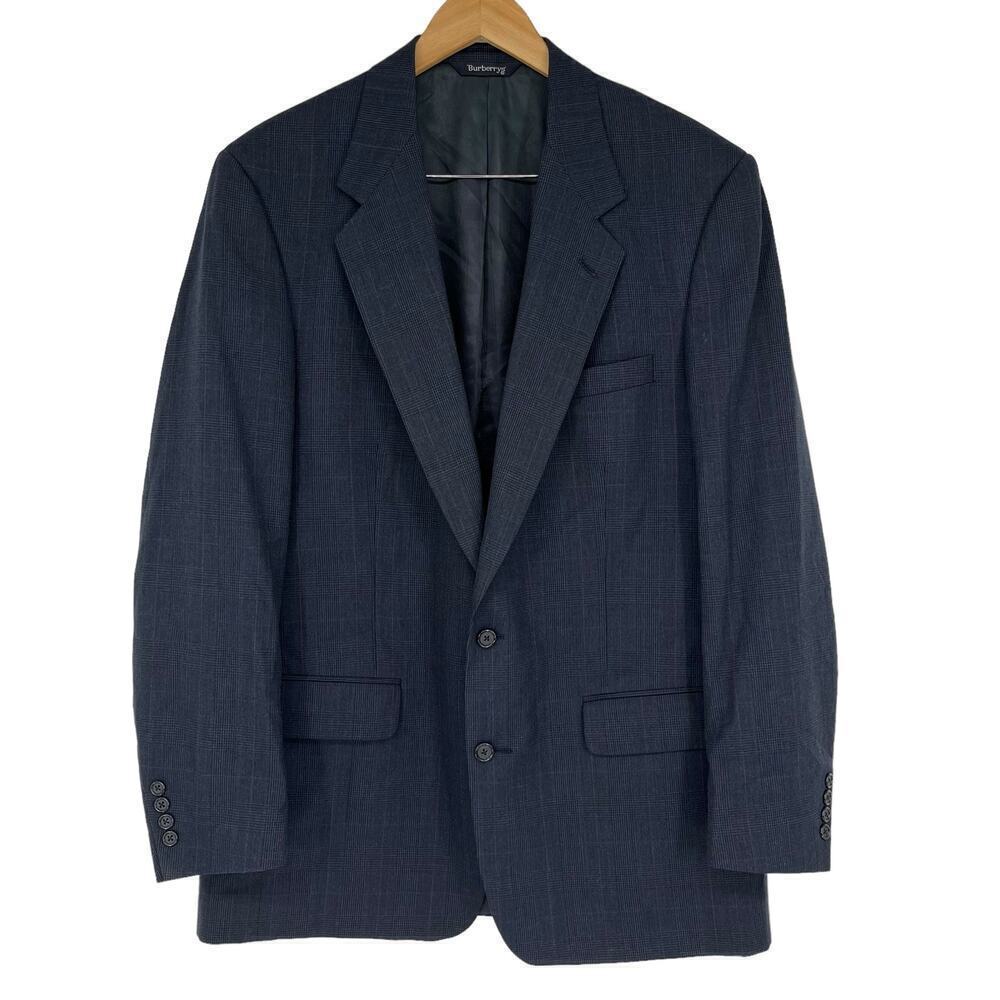 Vintage 90’s Burberry’s Wool Blazer Plaid Navy‎ Blue Men’s 46 Long
